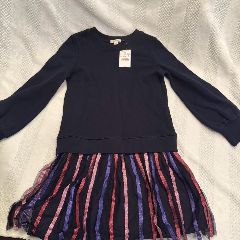 nwt new crewcuts long sleeve skirt mixy glitter striped dress size girls 7